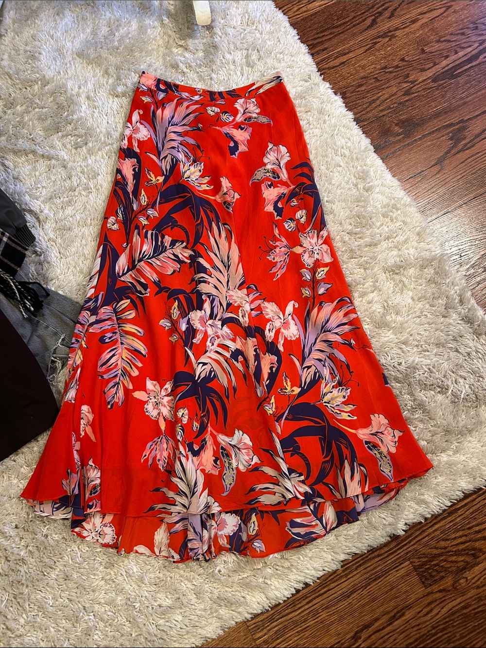 HD in Paris Red Floral Maxi Skirt with Pink and Navy Accents